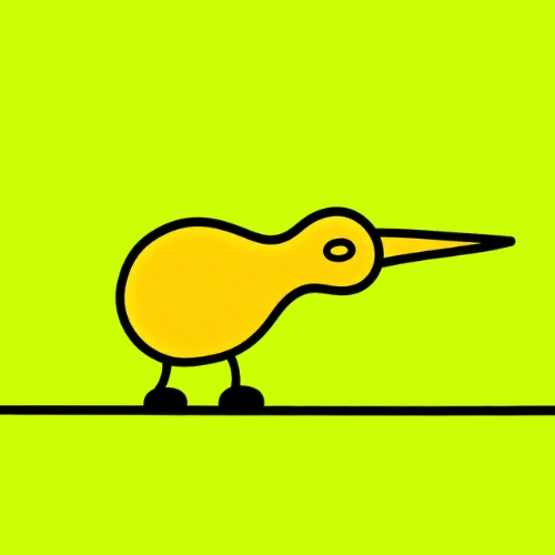 The yellow Kiwi bird on an electric lime background