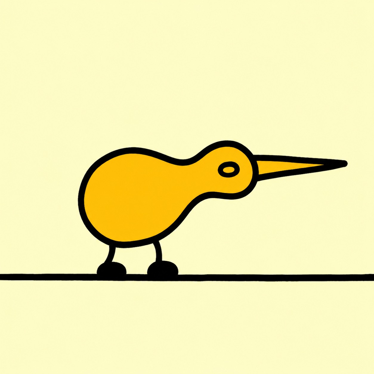 The simple yellow Kiwi bird standing on a line